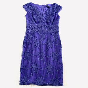 David Meister purple lace stretch cocktail dress Womens 4 luxury evening
